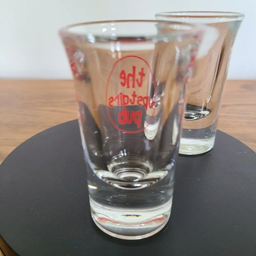 Barware Lot Including Shot Glasses and Liquid Pourer Spouts Sets of Three Each